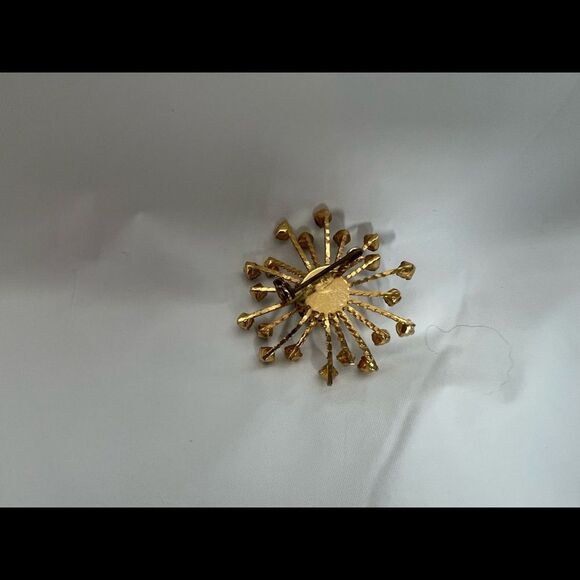 Vintage Rare Boho Fashion Brooch Gold Tone Green Rhinestones - Picture 3 of 3